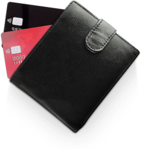 black wallet with 2 credit cards