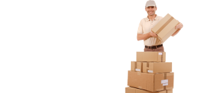 man standing in front of boxes