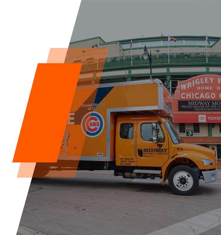 Moving truck in front of Wrigley Field