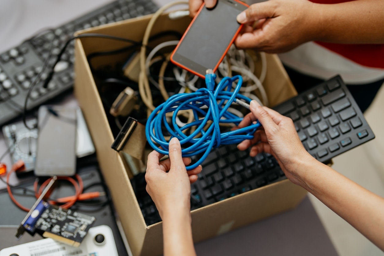 Older electronics pictured for self-storage planning